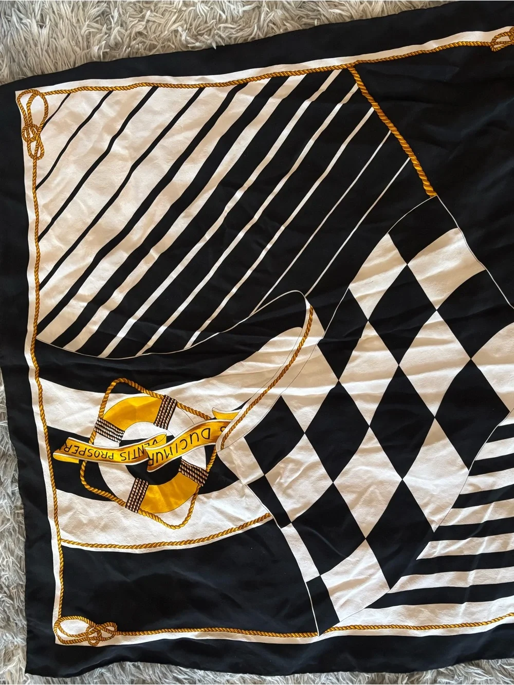 Black, White & Gold Geometric Silk Scarf